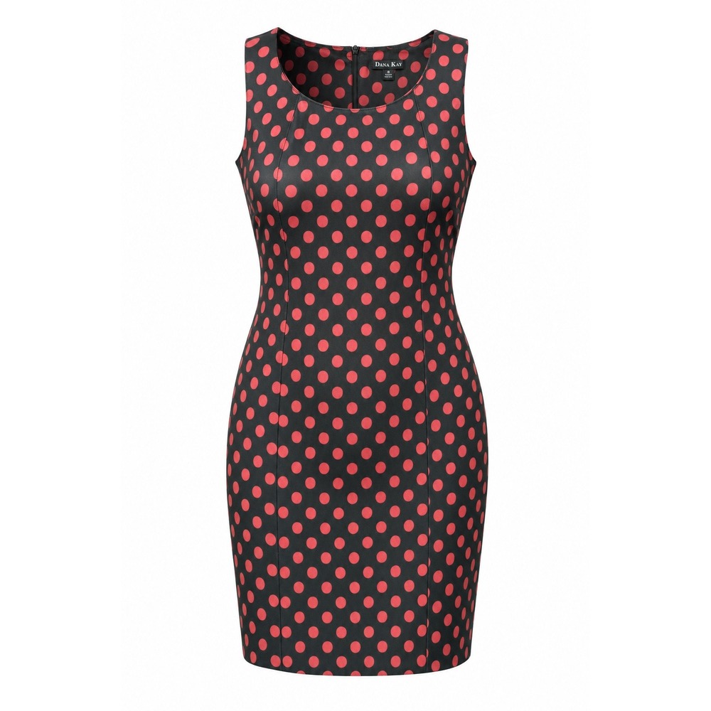 Dana Kay Womens 16W Polka Dot Sheath Dress Black Red Sleeveless Retro Career